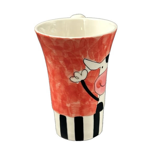 Indra Hand Painted Colorful Cow Stoneware Mug made in Thailand 3D Cow on Handle - Picture 4 of 7